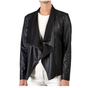 Mote Women's 2X Lightweight Soft Faux Suede Zip Up Drape Jacket Black